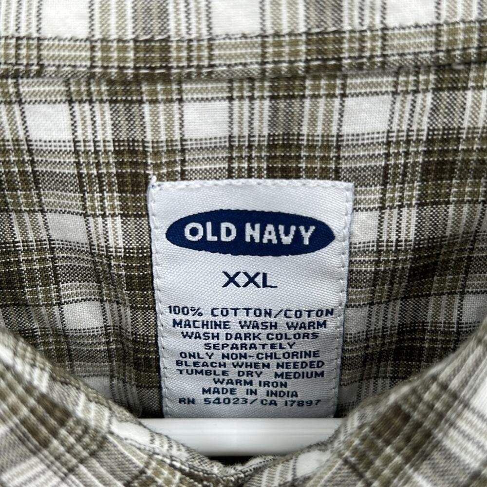 Old Navy Men's Casual Green & White Plaid Short Sleeve Button Shirt size XXL - Picture 6 of 11
